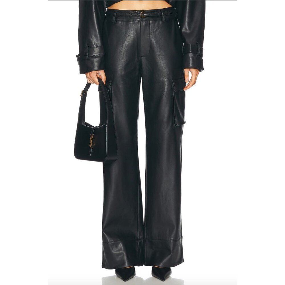 SER.O.YA Fifer Vegan Leather Low Rise Cargo Pant Black Womens Size XS